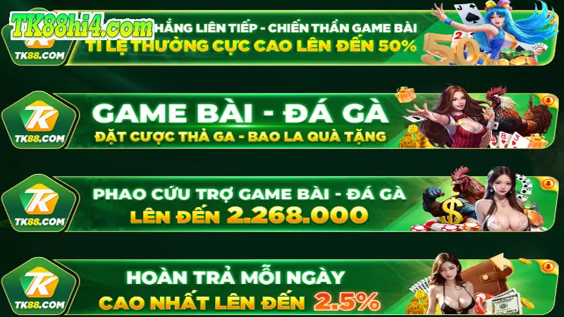 Nhận ưu đãi đến từ sảnh game bài và đá gà trực tuyến